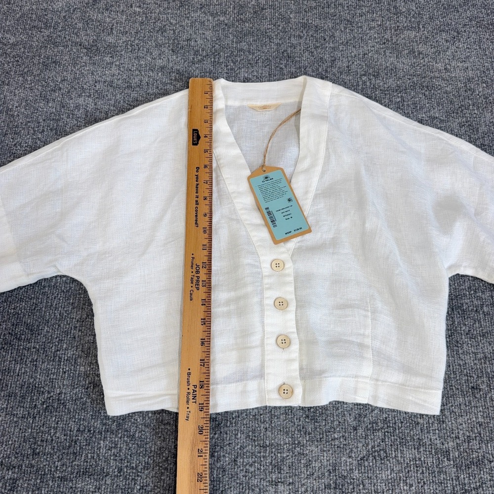 Faherty Top Women Medium Bright White Palma Linen Avery Shirt Cropped Button NEW - Picture 5 of 10